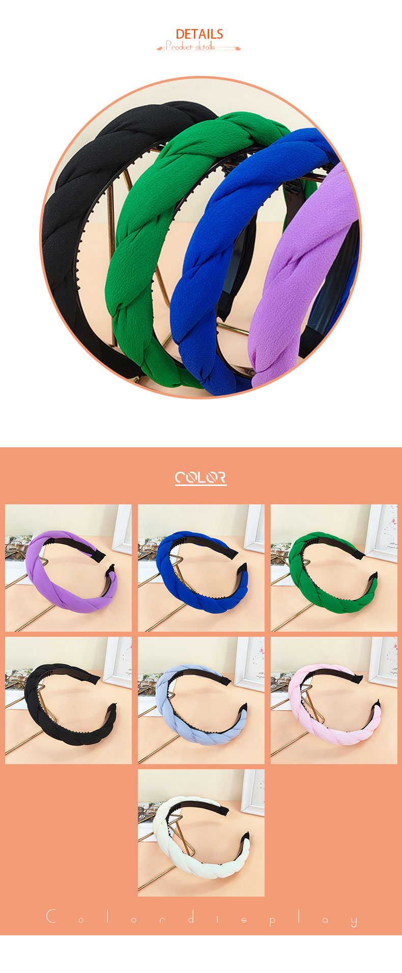 Retro Style Twist Non-slip Solid Color Fabric Headband display picture 3