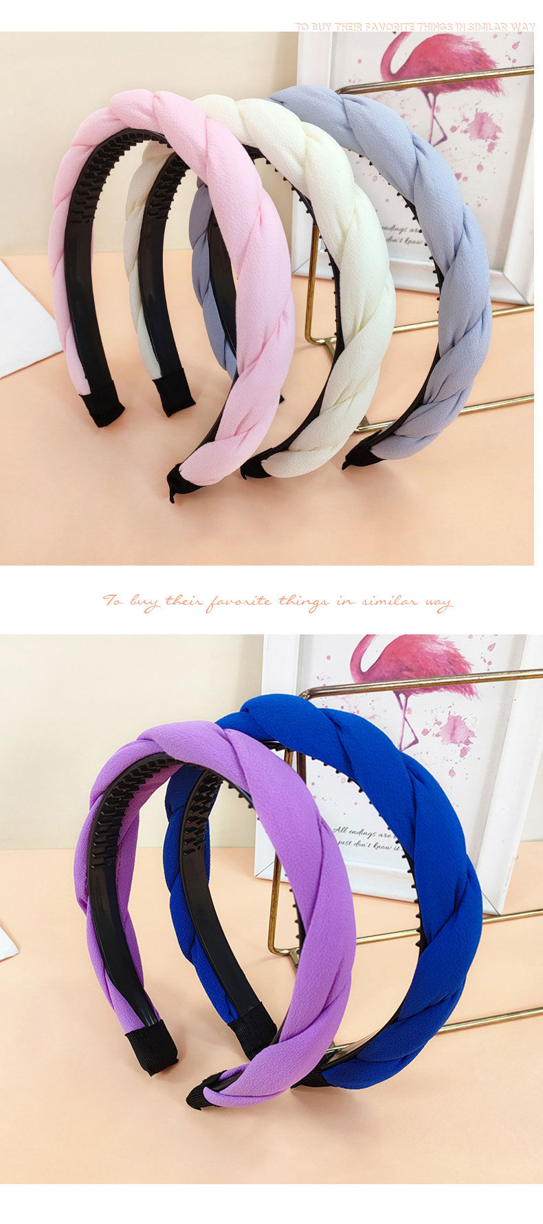 Retro Style Twist Non-slip Solid Color Fabric Headband display picture 6