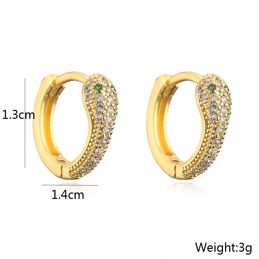 New Style Copper Plated 18k Gold Micro Inlaid Zircon Snake Earrings display picture 3
