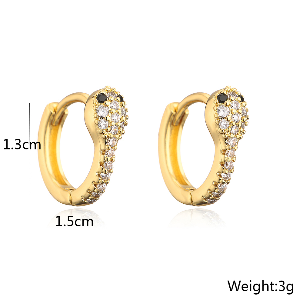 New Style Copper Plated 18k Gold Micro Inlaid Zircon Snake Earrings display picture 4