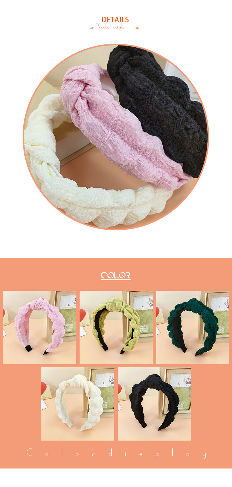 New Style Folded Wide Brim Solid Color Fabric Headband display picture 3