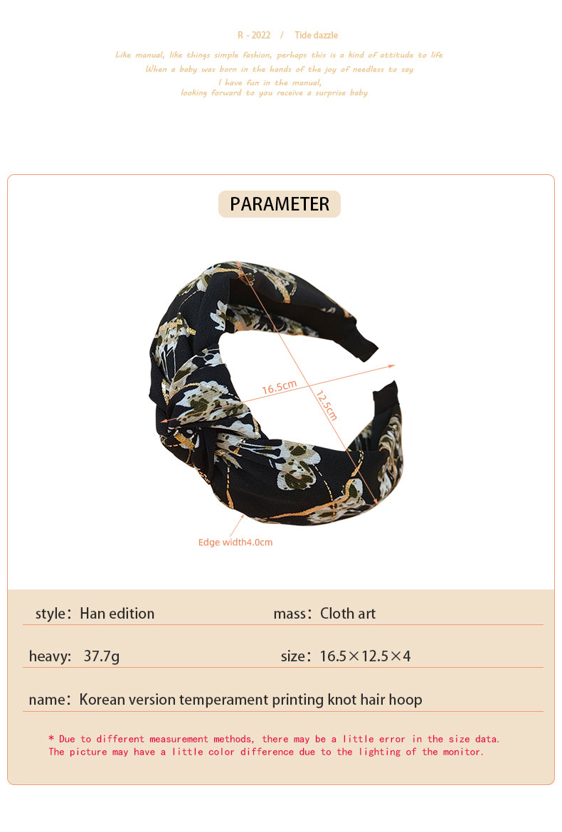 New Style Floral Fabric Knotted Bronzing Wide Brim Hair Band display picture 2