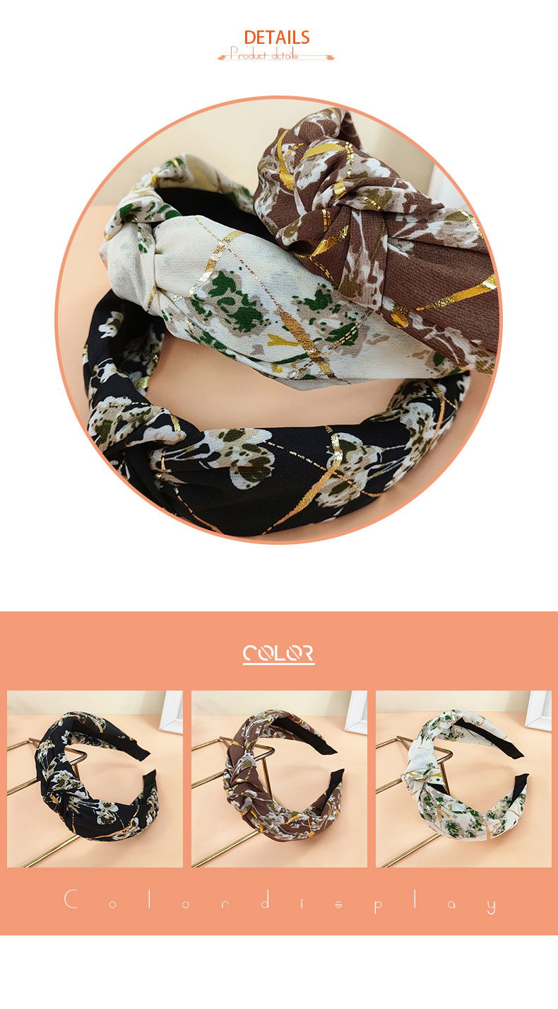 New Style Floral Fabric Knotted Bronzing Wide Brim Hair Band display picture 3
