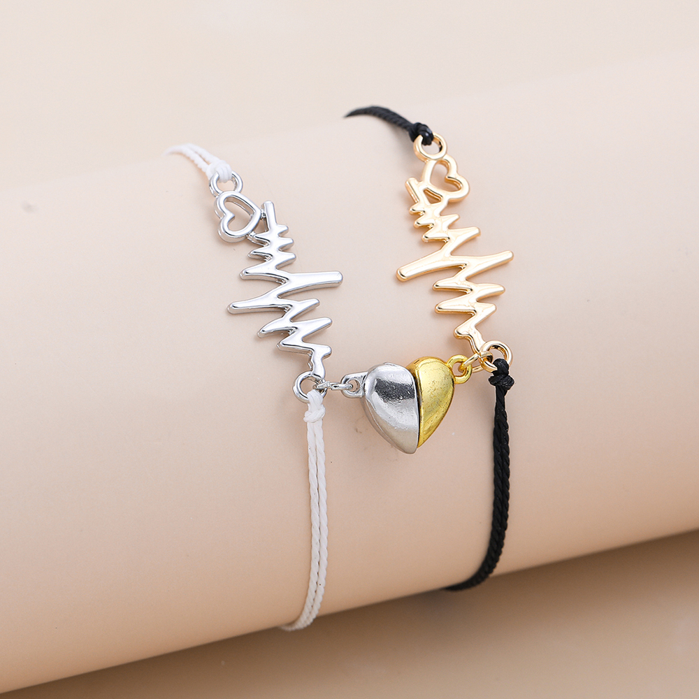 Fashion Creative Heart Ecg Pendant Titanium Steel Couple Bracelet display picture 2