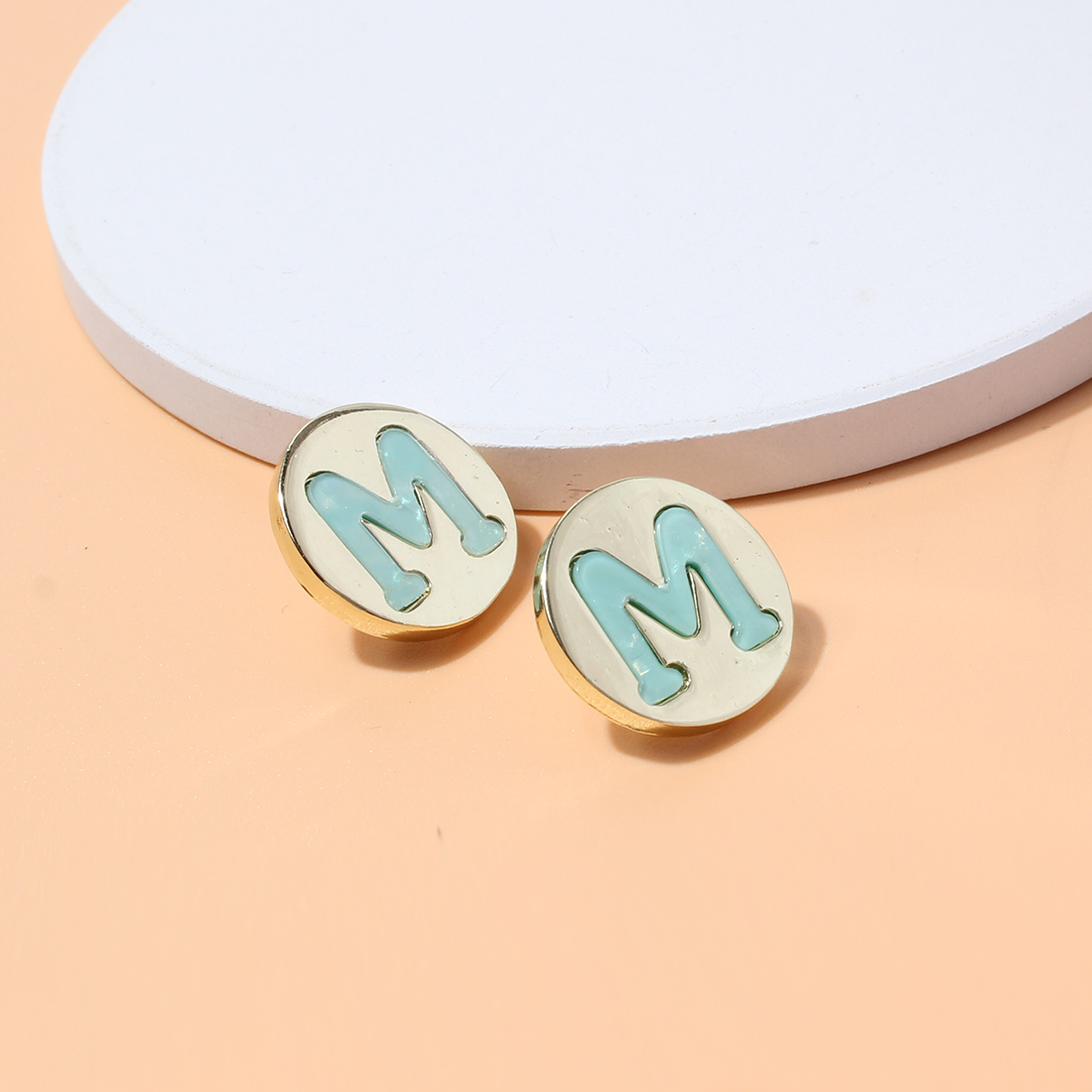 New Fashion Geometric Round Letter M Female Alloy Ear Stud Earrings display picture 3