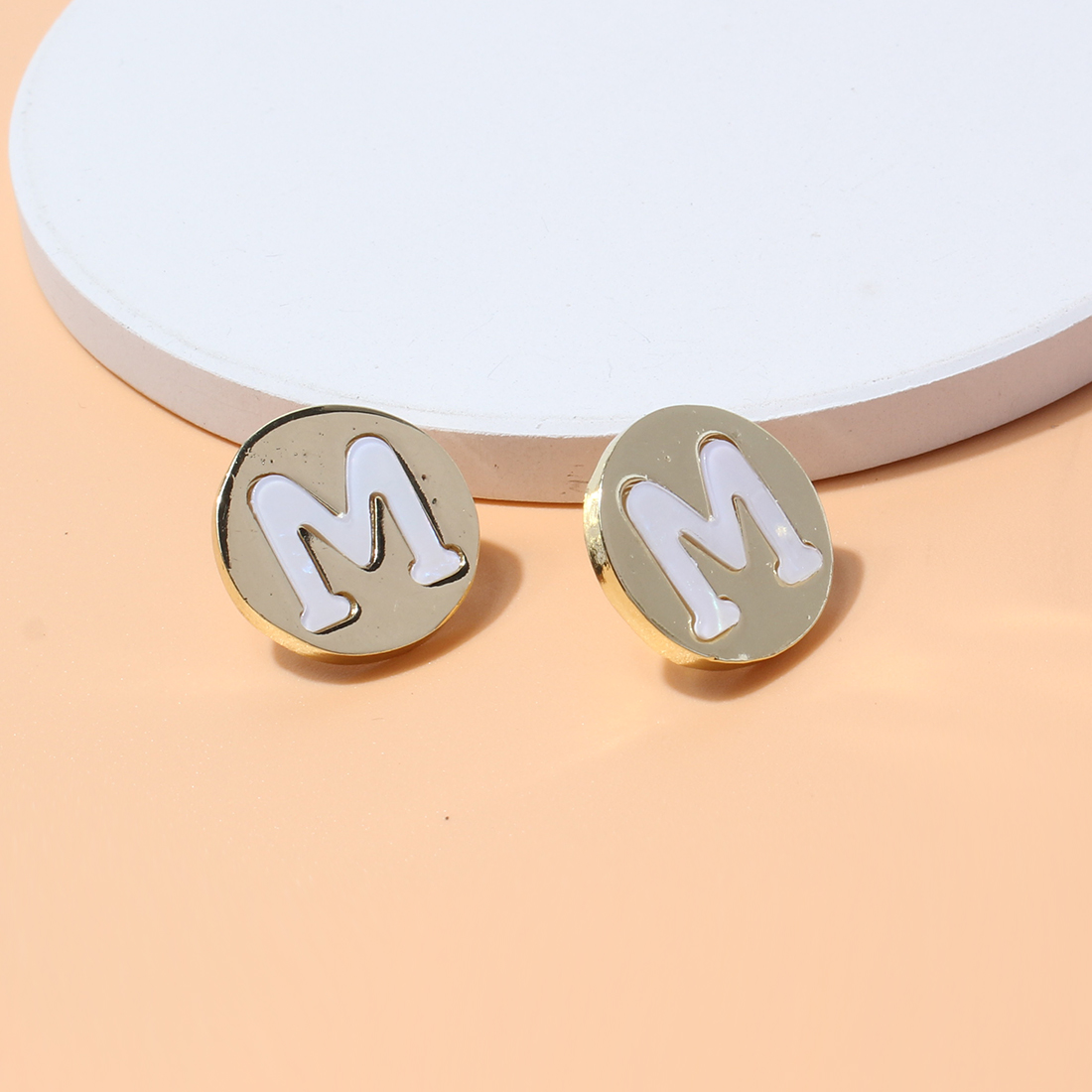 New Fashion Geometric Round Letter M Female Alloy Ear Stud Earrings display picture 4