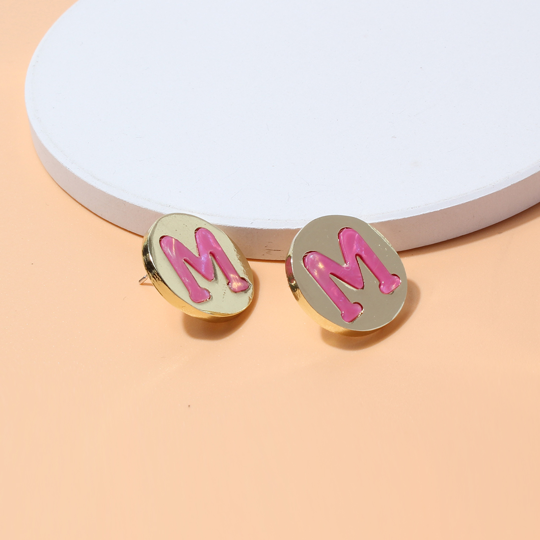 New Fashion Geometric Round Letter M Female Alloy Ear Stud Earrings display picture 5