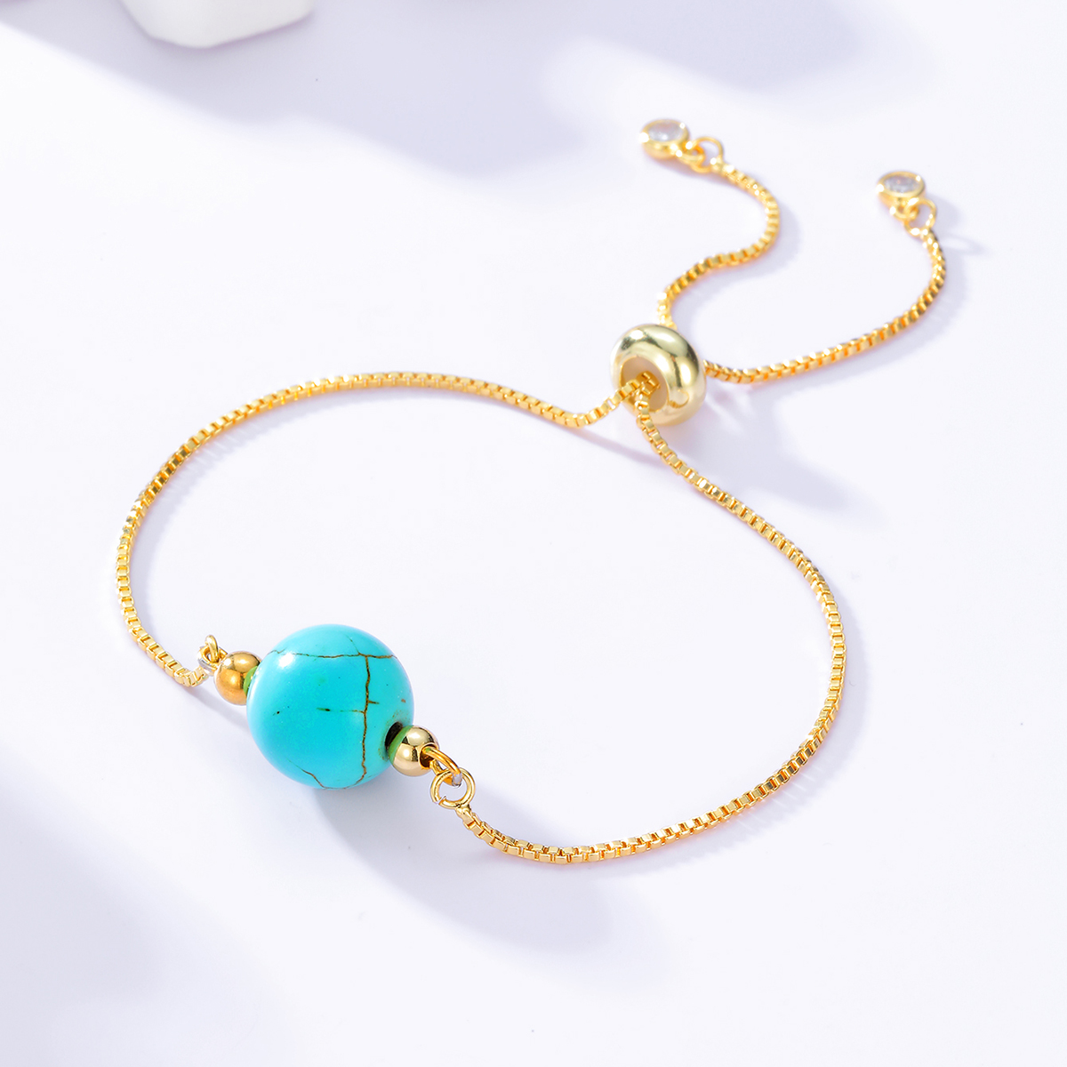 New Fashion Simple Steel Electroplated 18k Gold Turquoise Beaded Adjustable Bracelet display picture 1