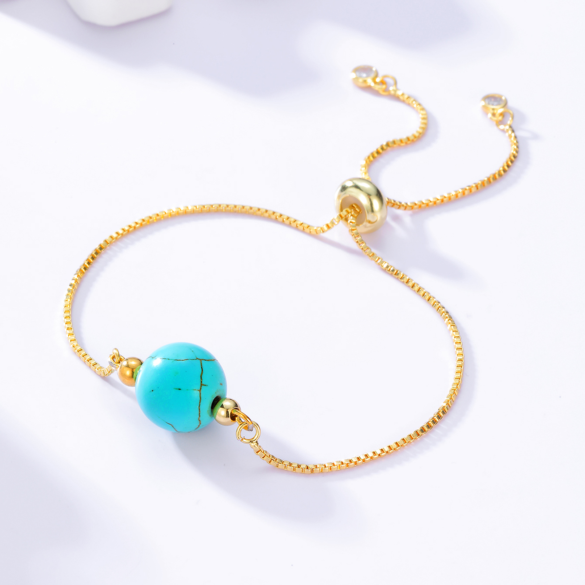 Nouveau Mode Simple En Acier Électrolytique 18k Or Turquoise Perlée Réglable Bracelet display picture 1