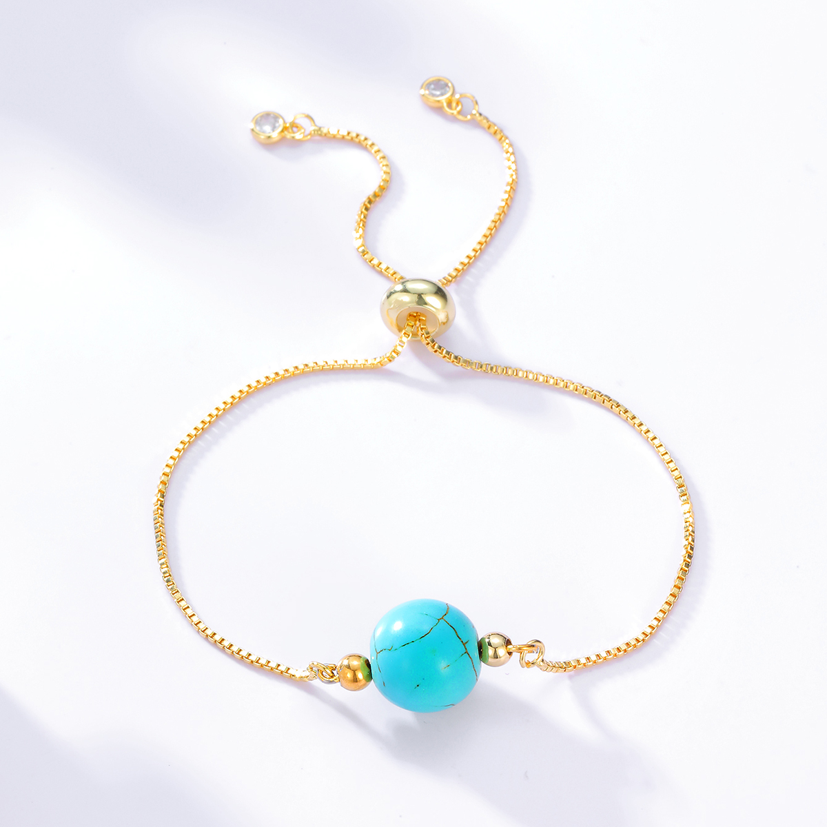 New Fashion Simple Steel Electroplated 18k Gold Turquoise Beaded Adjustable Bracelet display picture 2