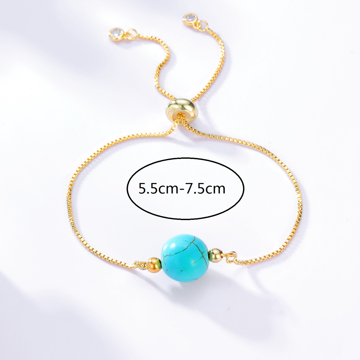 New Fashion Simple Steel Electroplated 18k Gold Turquoise Beaded Adjustable Bracelet display picture 3
