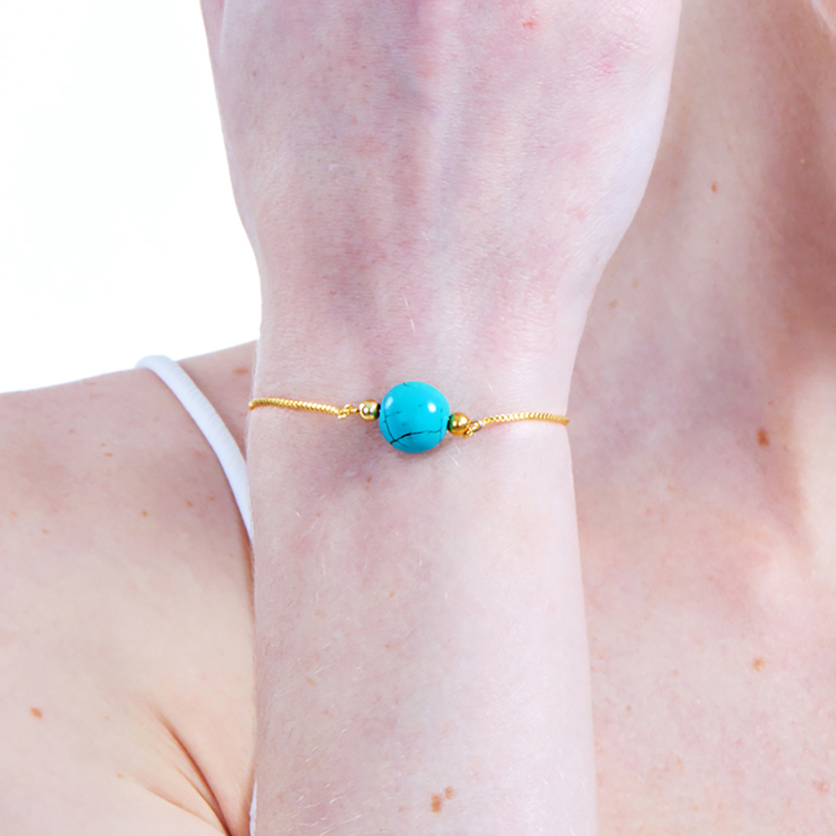 New Fashion Simple Steel Electroplated 18k Gold Turquoise Beaded Adjustable Bracelet display picture 4