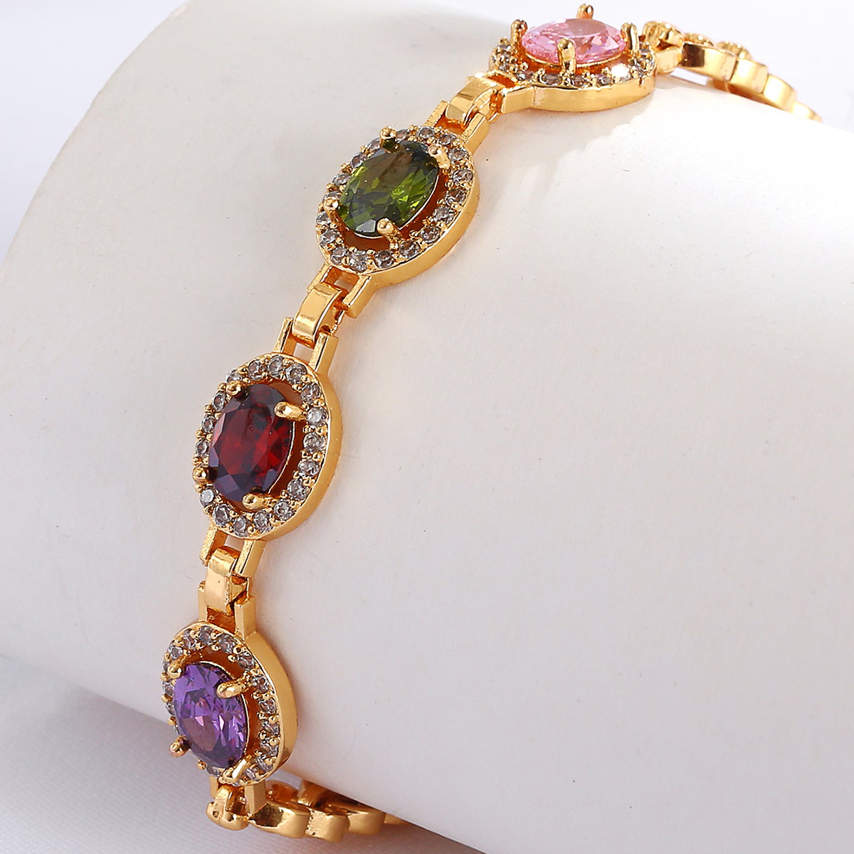 Fashion Creative Simple Electroplated 18k Gold Colorful Zircon Copper Bracelet display picture 2