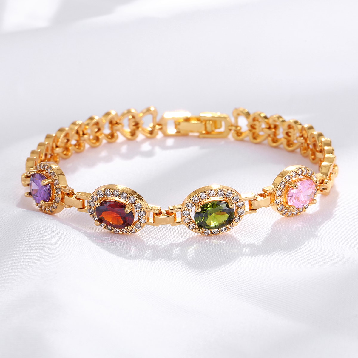 Fashion Creative Simple Electroplated 18k Gold Colorful Zircon Copper Bracelet display picture 3