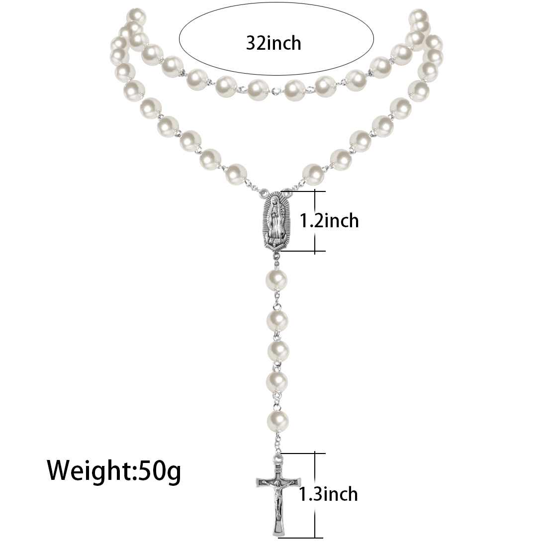 Fashion Cross Imitation Pearl Glass Beaded Pendant Necklace display picture 1
