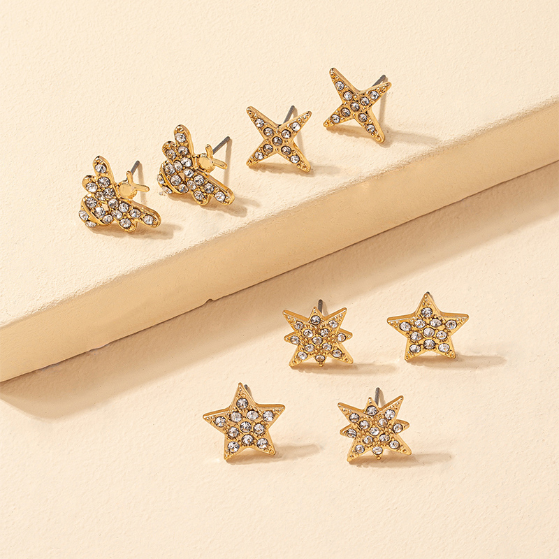 Fashion Diamond Embedded Star Insect Shaped Alloy Ear Studs Combination Set display picture 2