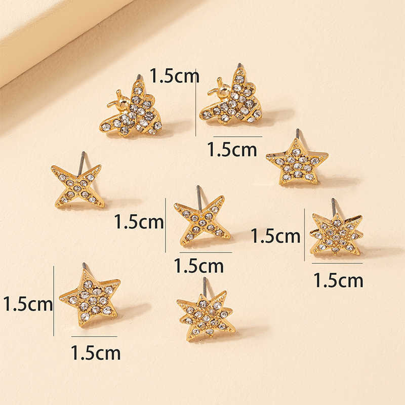 Fashion Diamond Embedded Star Insect Shaped Alloy Ear Studs Combination Set display picture 4