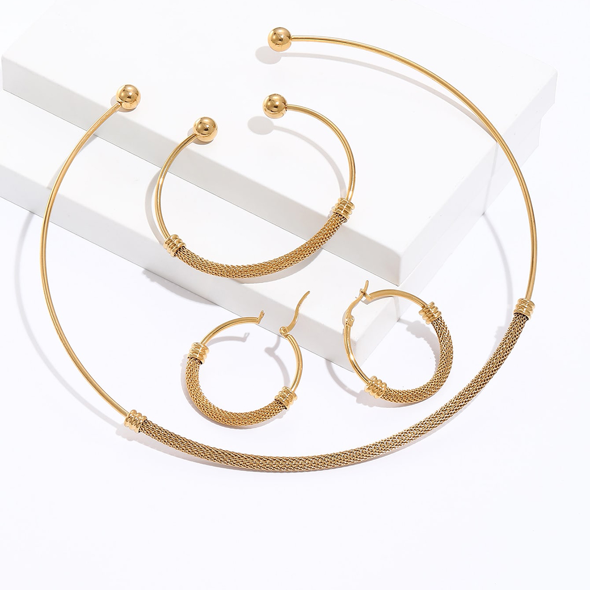 201 Stainless Steel 18K Gold Plated Fashion Plating Geometric Jewelry Set display picture 2