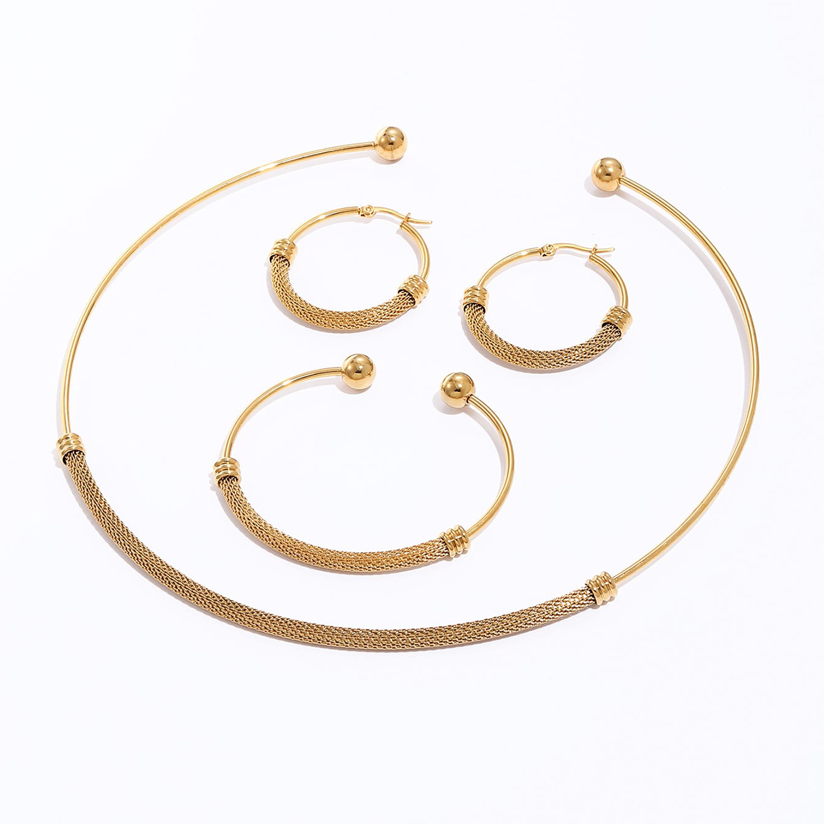 201 Stainless Steel 18K Gold Plated Fashion Plating Geometric Jewelry Set display picture 3
