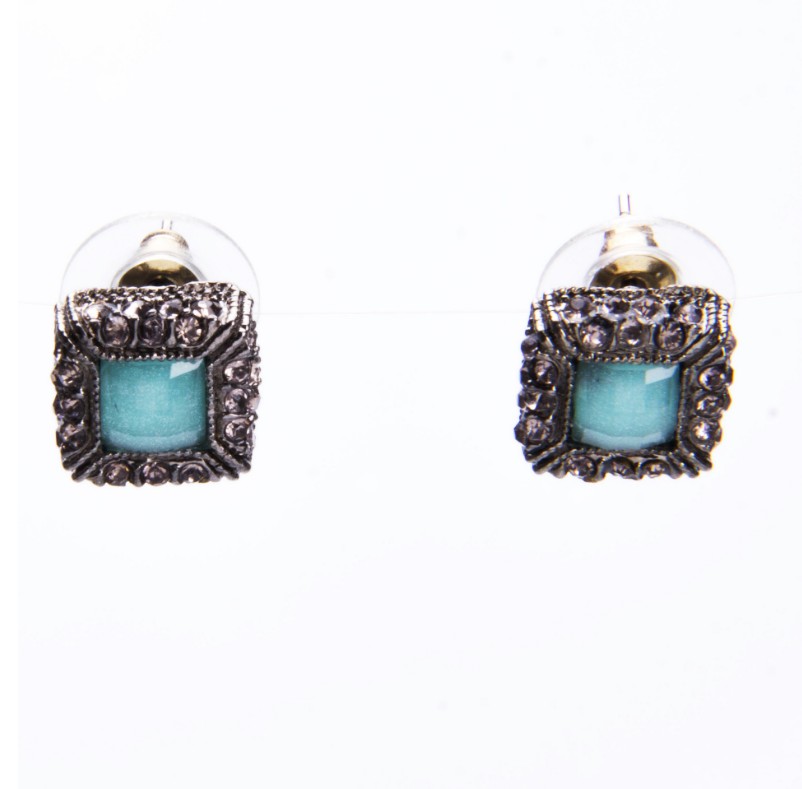 Ethnic Retro Fashionable Square Full Diamond Gem Small Alloy Ear Studs display picture 2