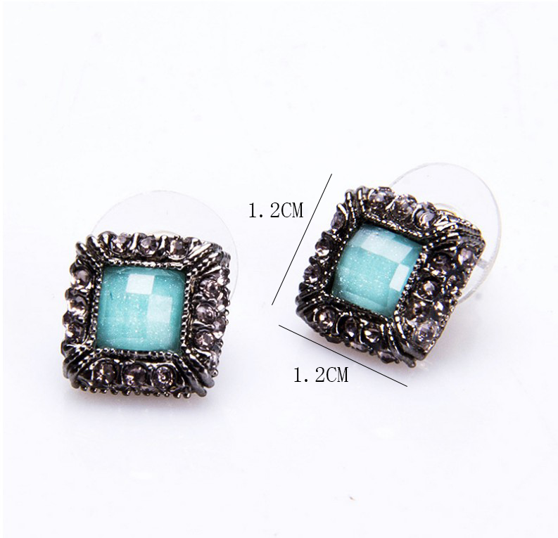 Ethnic Retro Fashionable Square Full Diamond Gem Small Alloy Ear Studs display picture 7