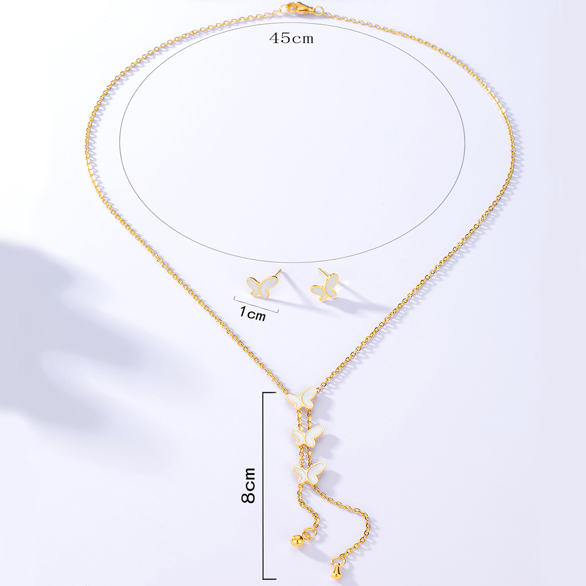 Moda Estilo Bohemio Acero Inoxidable Galvanizado 18k Oro Mariposa Pendientes Collar Conjunto display picture 3