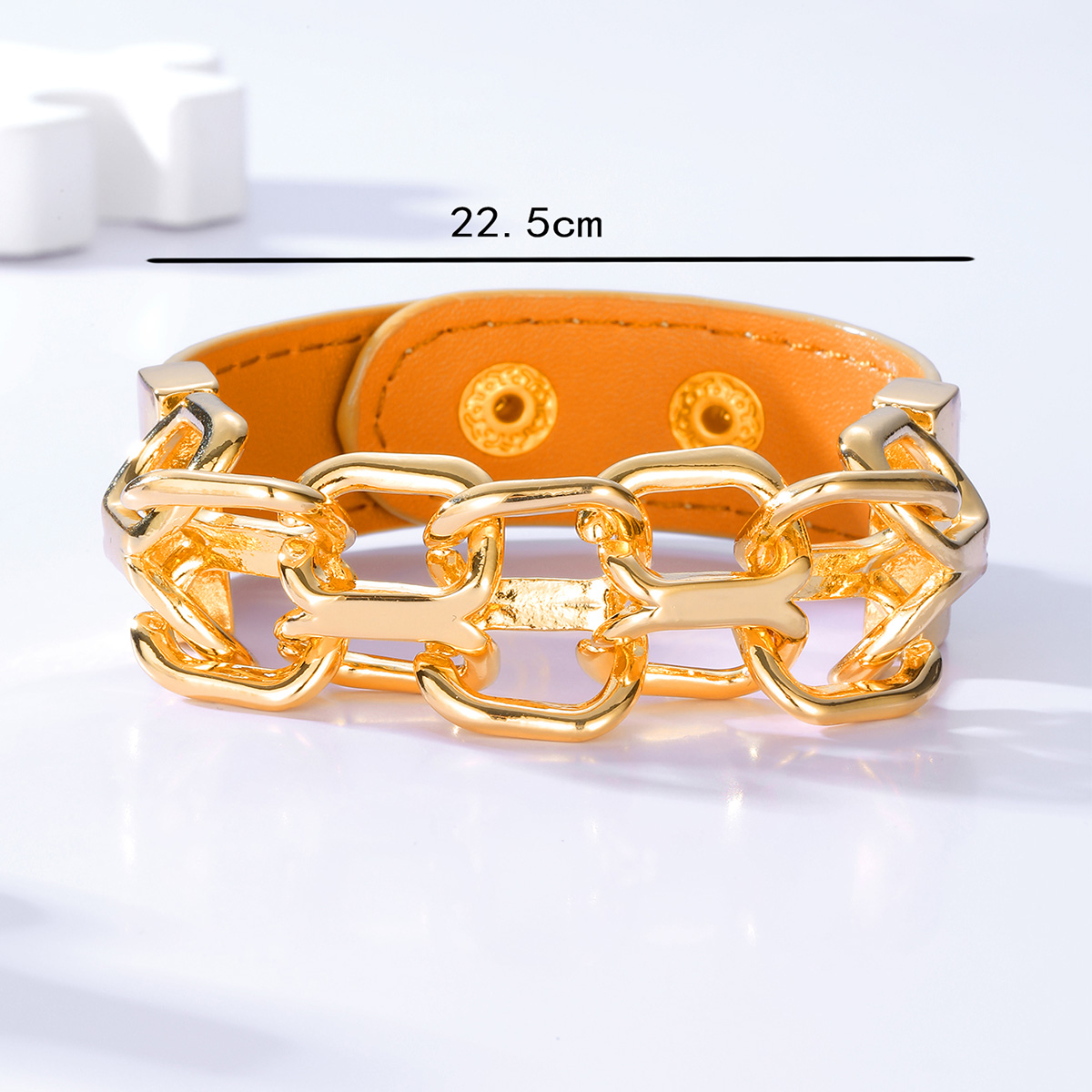New Simple Fashion Steel Electroplating 18k Gold Wide Leather Adjustable Snap Button Bracelet display picture 1