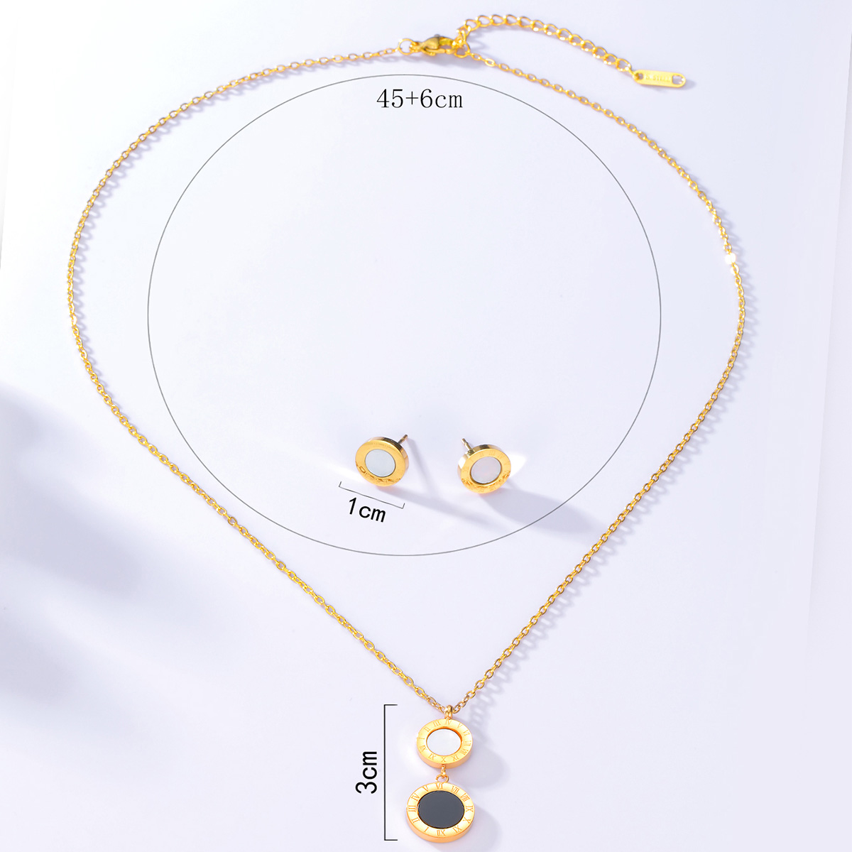 Fashion Simple Steel Electroplated 18k Gold Shell Ear Stud Earrings Necklace Set display picture 3
