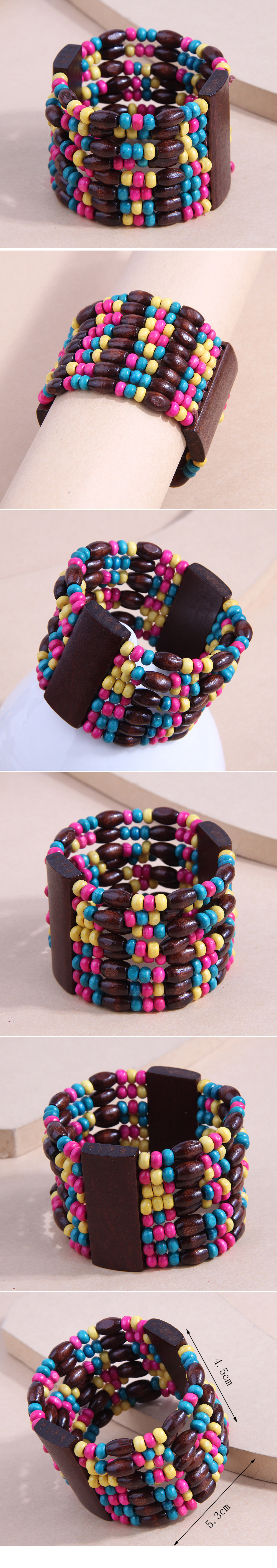 Bohemian Style Colorful Beads Wooden Simple Wide Bracelet display picture 1