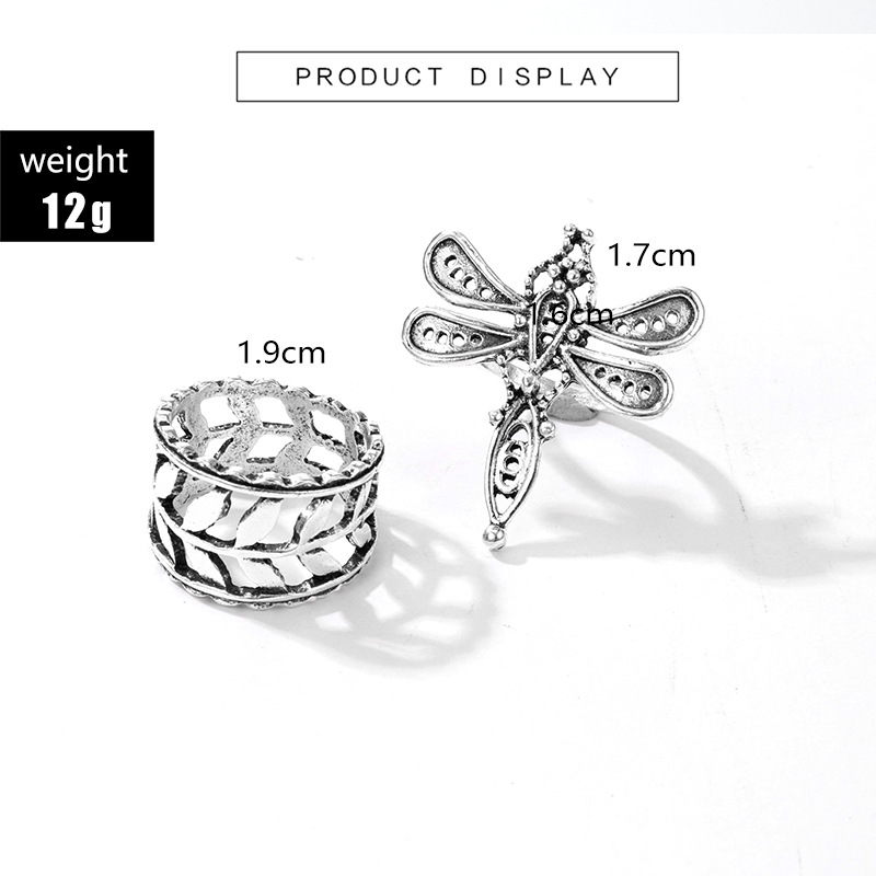 Kreative Einfache Hohl Blatt Libelle Ring 2-stück Set display picture 1