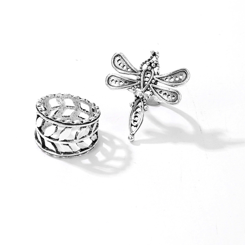 Creative Simple Hollow Leaf Dragonfly Ring 2-pieces Set display picture 4