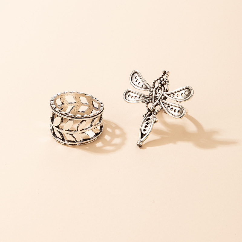 Creative Simple Hollow Leaf Dragonfly Ring 2-pieces Set display picture 5