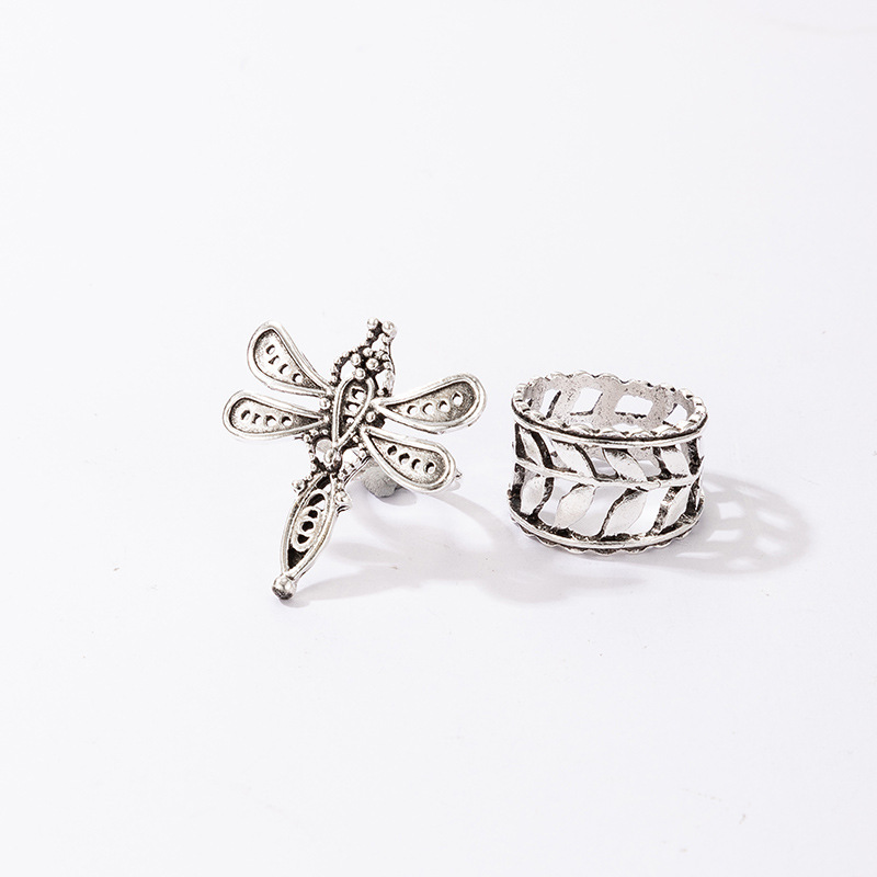 Creative Simple Hollow Leaf Dragonfly Ring 2-pieces Set display picture 6