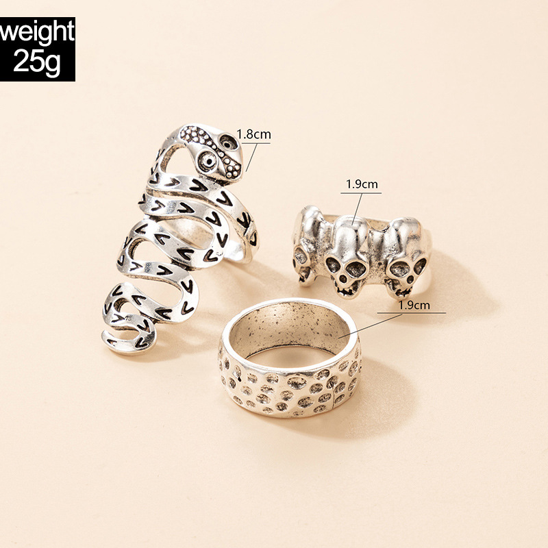 Geometric Irregular Alloy Snake-shaped Distressed Ring Three-piece Set display picture 1
