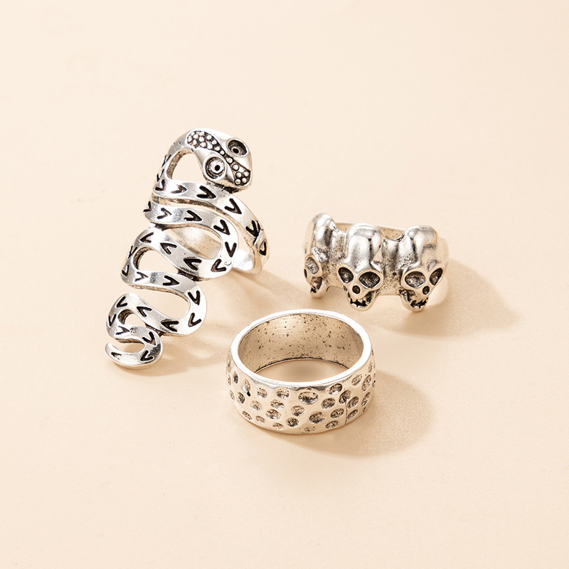 Geometric Irregular Alloy Snake-shaped Distressed Ring Three-piece Set display picture 6