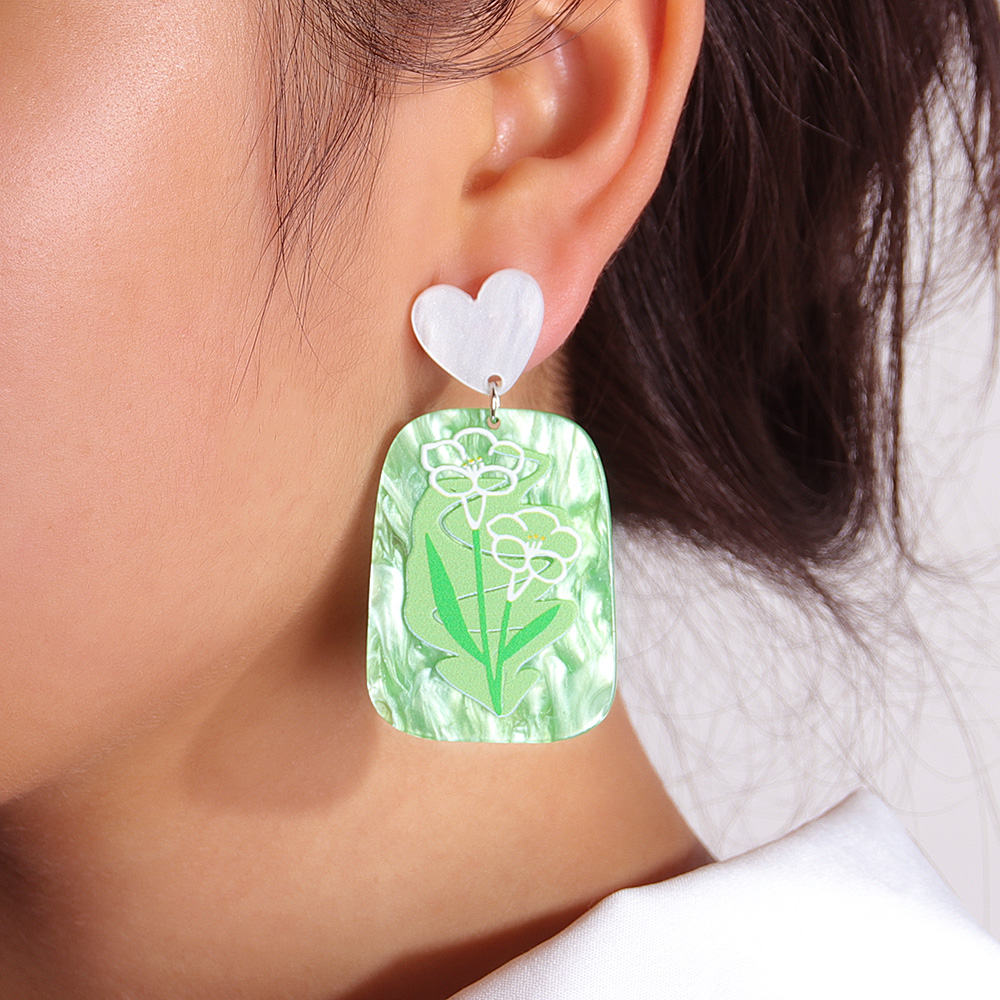 Fashion New Three-dimensional Printing Landscape Painting Heart Shaped Acrylic Earrings display picture 1