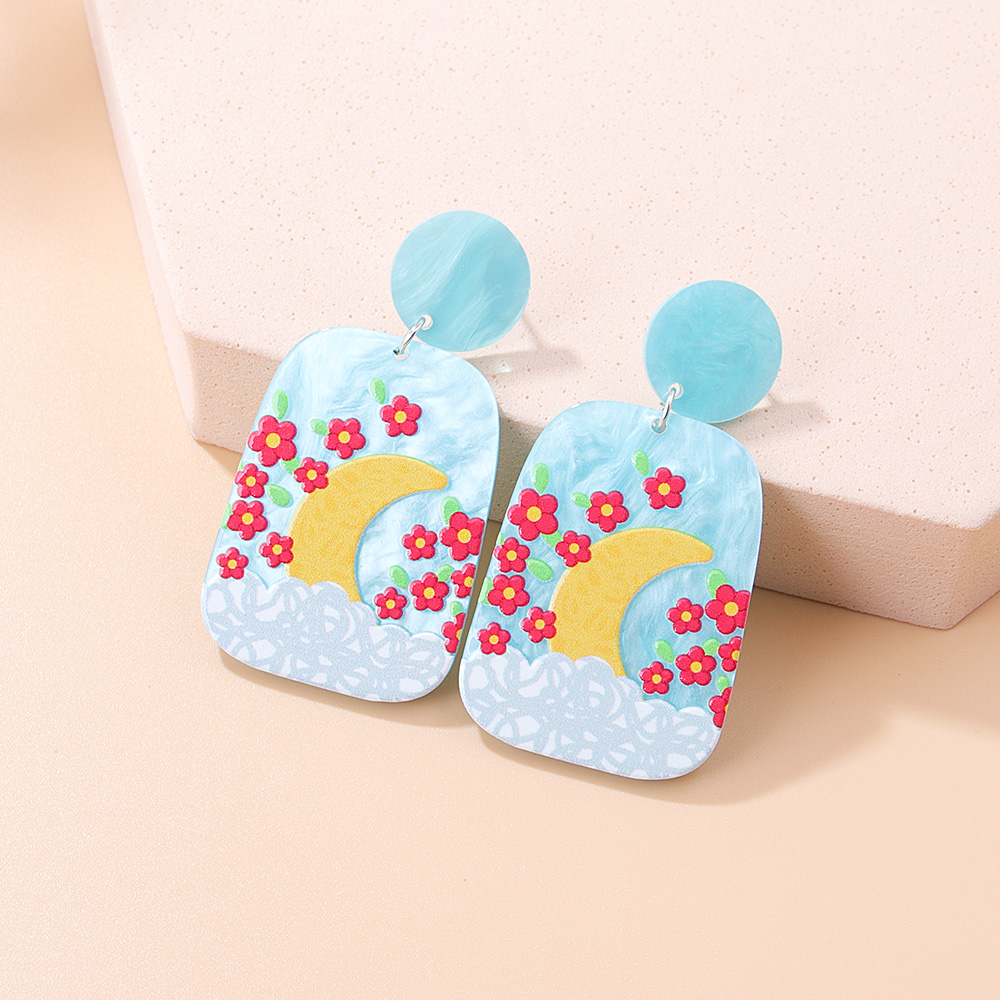 Fashion New Three-dimensional Printing Landscape Painting Heart Shaped Acrylic Earrings display picture 4