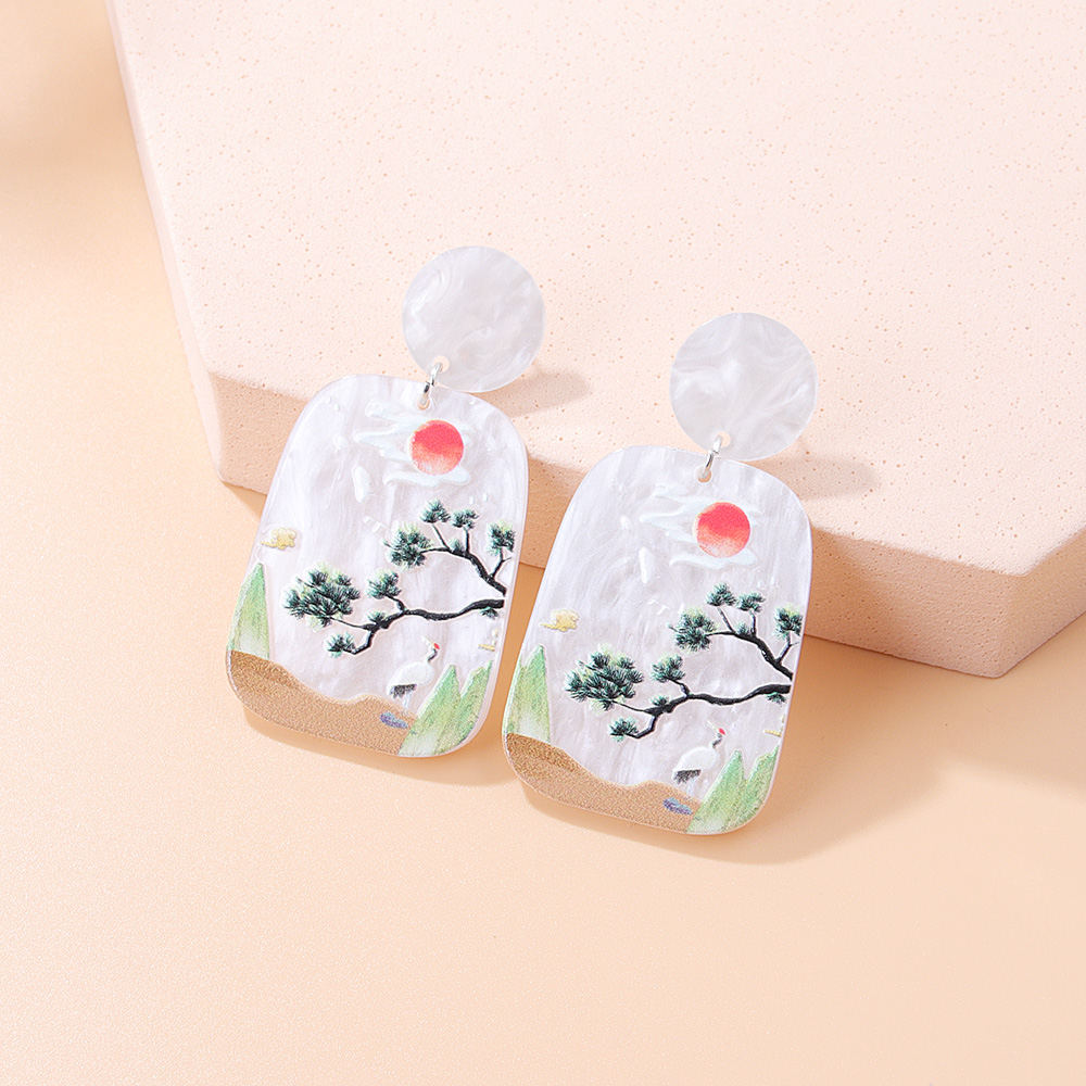 Fashion New Three-dimensional Printing Landscape Painting Heart Shaped Acrylic Earrings display picture 7