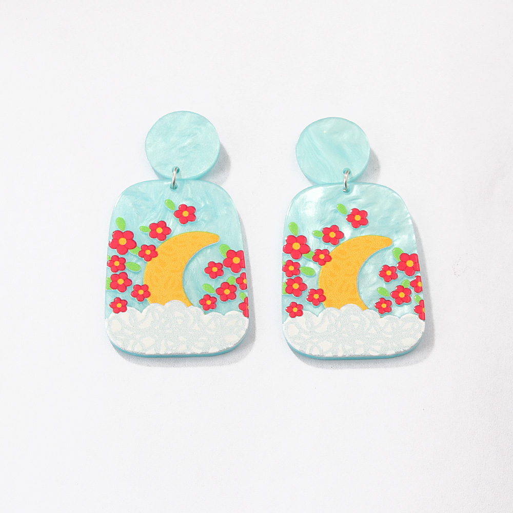 Fashion New Three-dimensional Printing Landscape Painting Heart Shaped Acrylic Earrings display picture 10