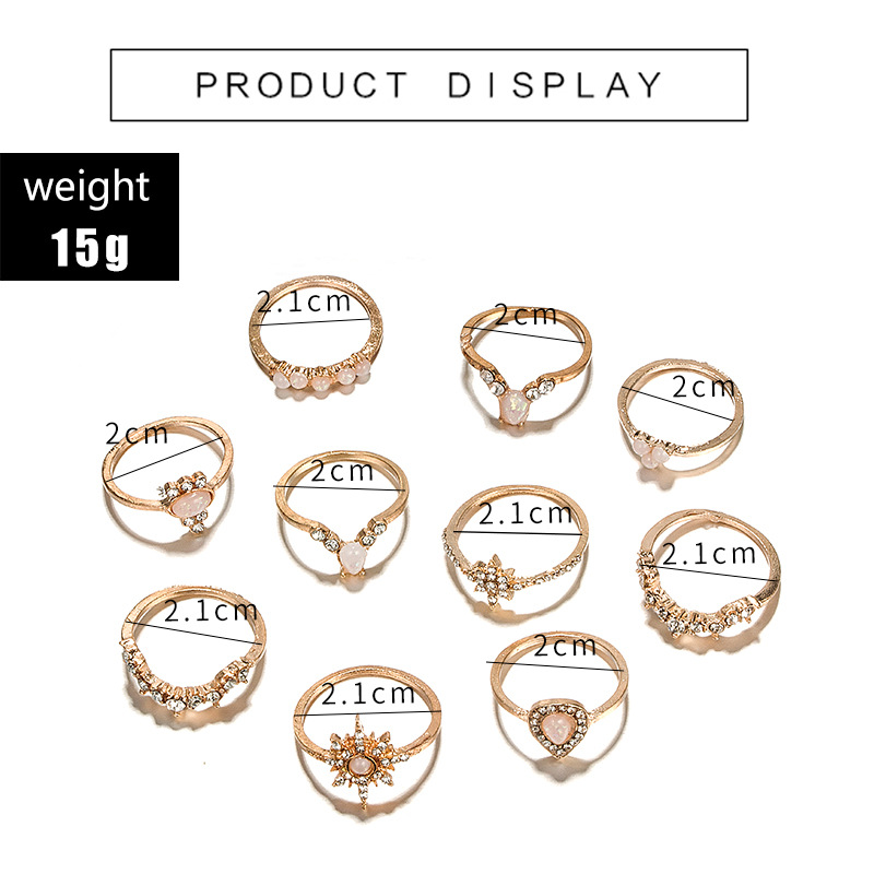 New Fashion Star Water Drop Diamond Alloy Ring 10-piece Set display picture 1