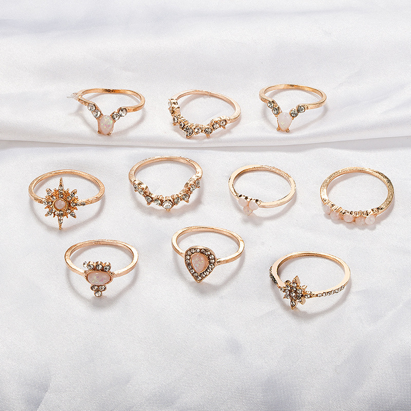 New Fashion Star Water Drop Diamond Alloy Ring 10-piece Set display picture 3