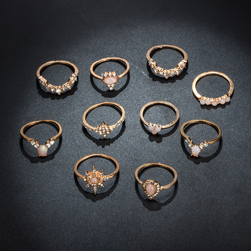 New Fashion Star Water Drop Diamond Alloy Ring 10-piece Set display picture 5