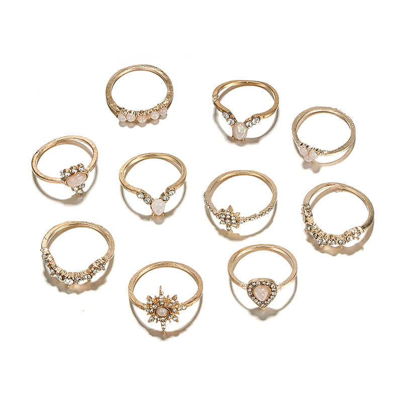 New Fashion Star Water Drop Diamond Alloy Ring 10-piece Set display picture 6