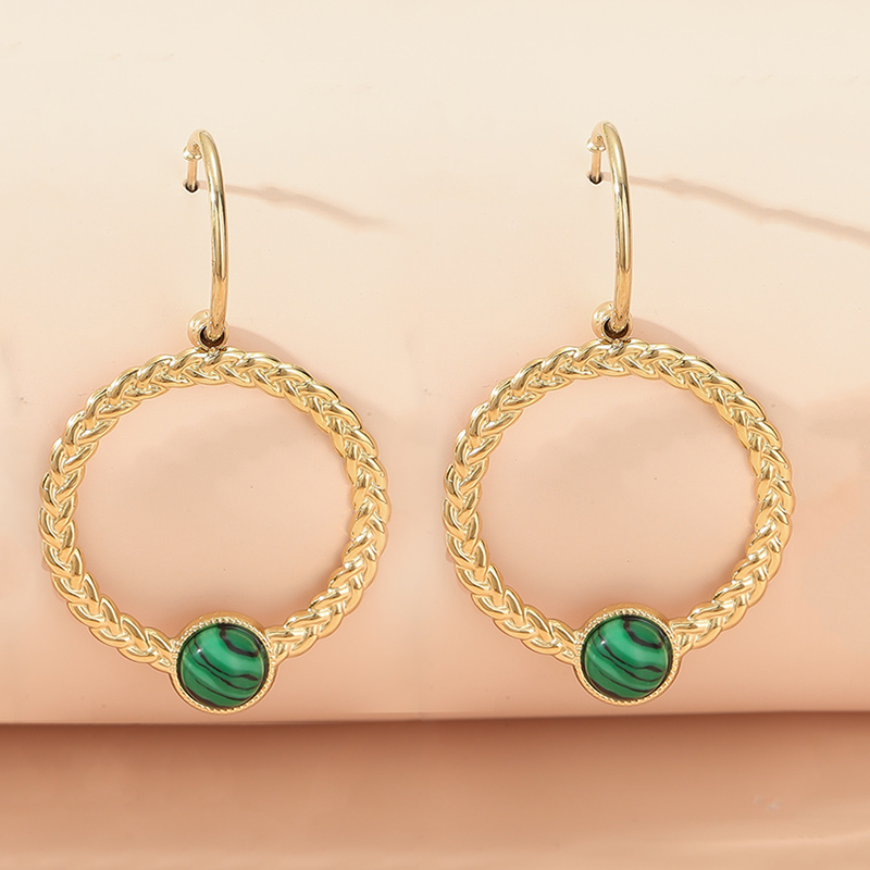 Fashion New Normcore Malachite Round Shaped Stainless Steel Earrings Women display picture 1