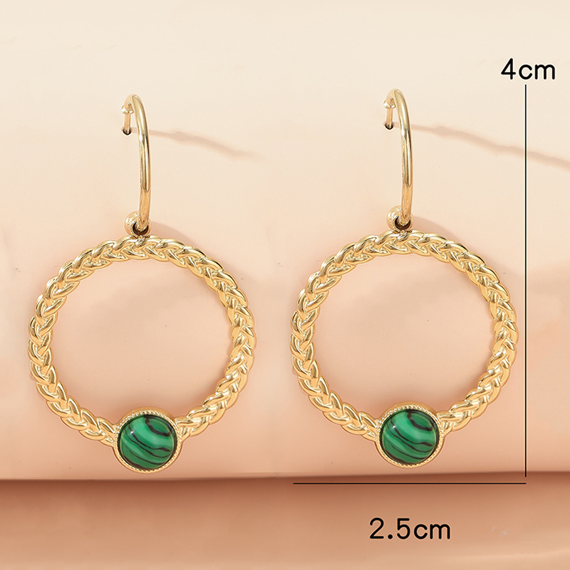 Fashion New Normcore Malachite Round Shaped Stainless Steel Earrings Women display picture 2