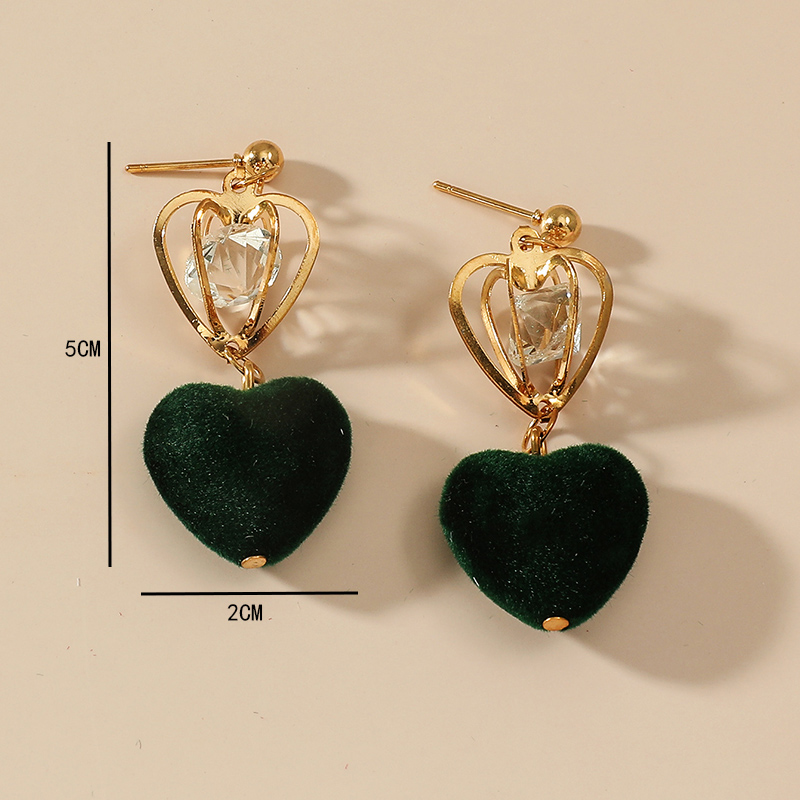 Fashion Original Hollow Crown Inlaid Zircon Suede Heart Shaped Eardrops display picture 9