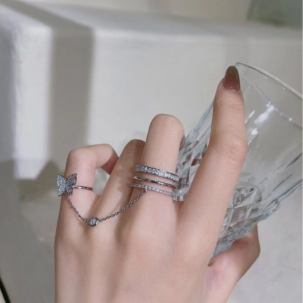 Fashion Simple Butterfly Tassel  Ring Diamond-embedded Nail Fingertip Ring display picture 6