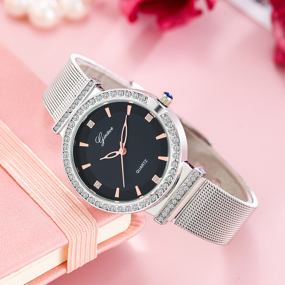 Mode Damen Uhr Mesh Gürtel Eingelegte Diamanten Einfache Quarzuhr display picture 1