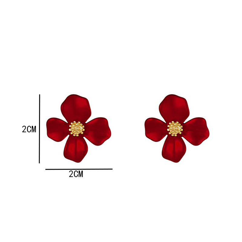 Fashion Red Petals Cute Small Four-petal Flower Alloy Stud Earrings display picture 7