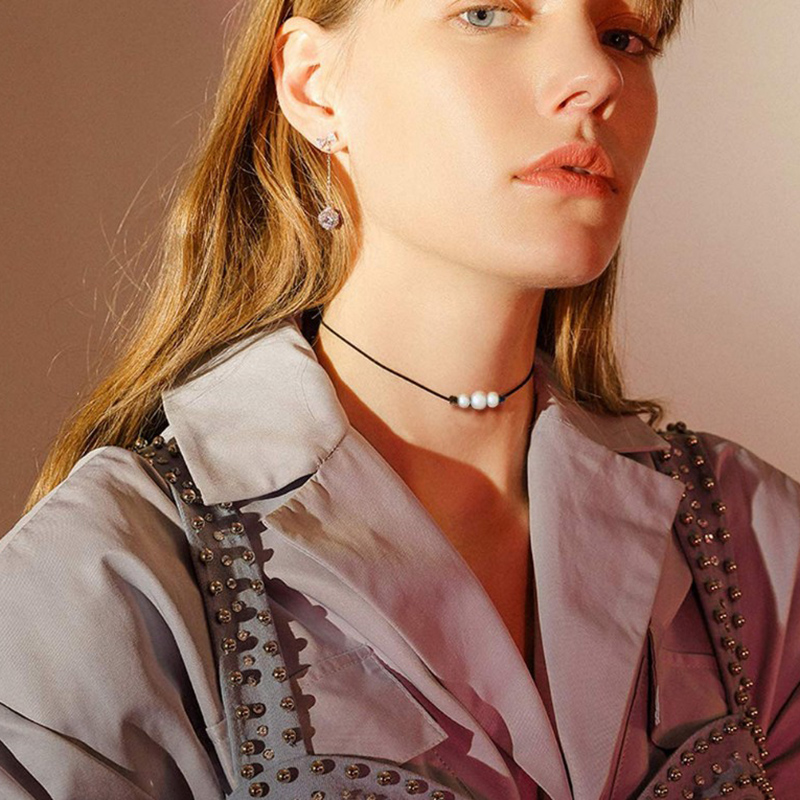 Einfache Mode Leder Seil Gewebt Drei Perle Halskette display picture 4